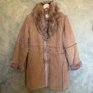 Vintage Guillaume Suede and Faux Fur Spill Seam Toggle Coat